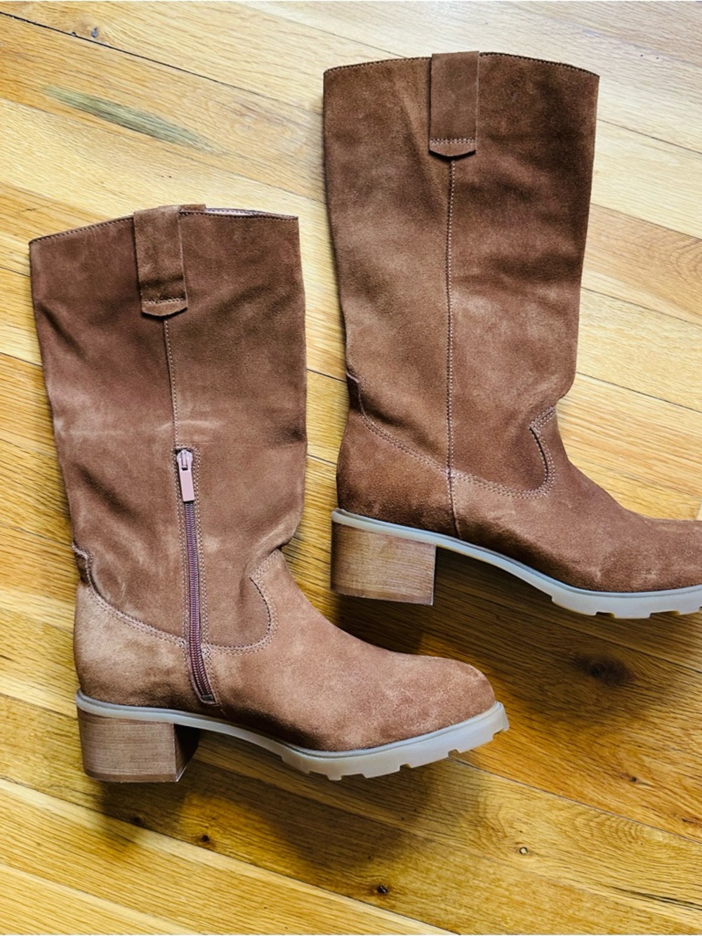 OTBT Tallow Boots 9.5 Camel Suede Tall‎ Riding Lug Sole Portugal NWOB